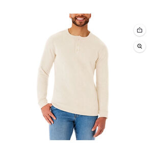 Men's Member's Mark Thermal Henley Long Sleeve Tee L Cream